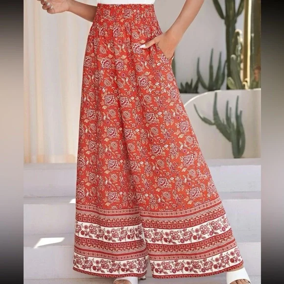 Boho Floral Print High Waist Wide Leg Palazzo Pants - Picture 5 of 5